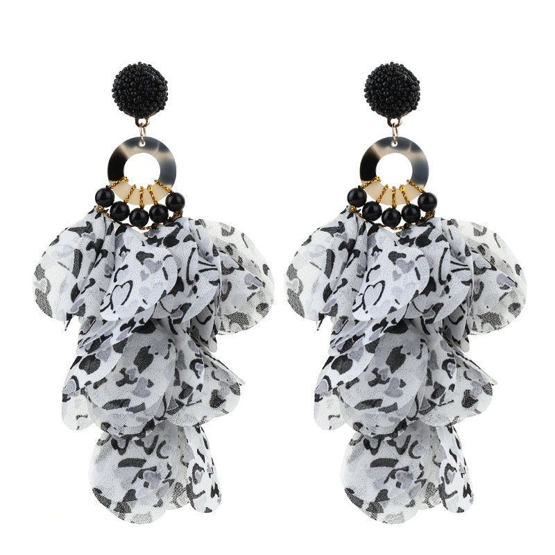 Handmade Fabric Floral Tassel Drop Earrings