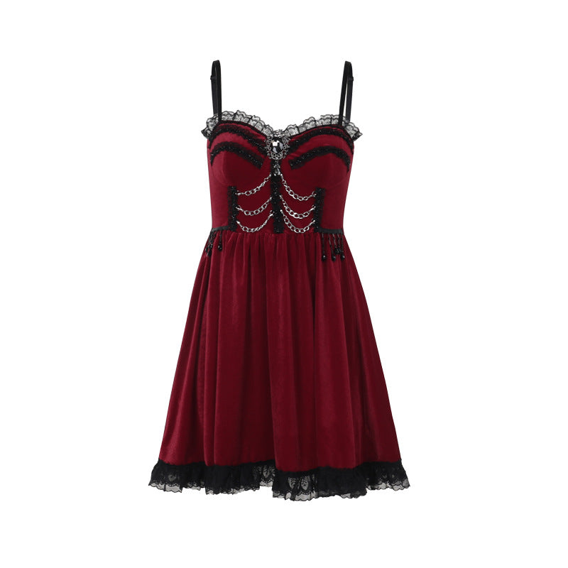 Gothic Chain Lace A-Line Mini Dress