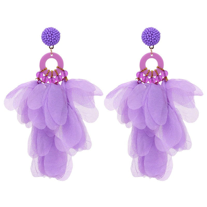 Handmade Fabric Floral Long Earrings