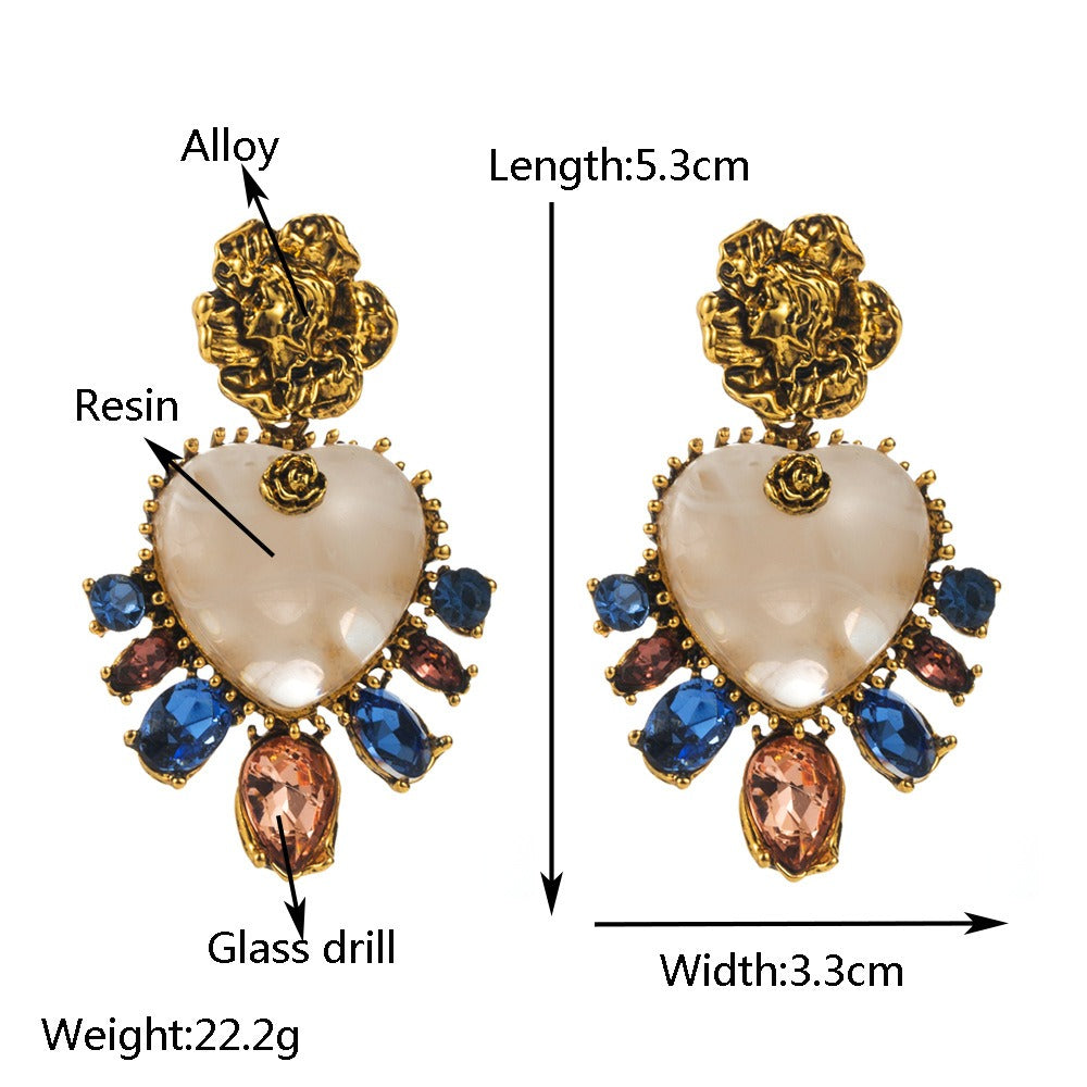 Royal Bloom Heart Resin Earrings