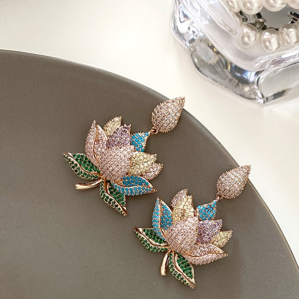 Lotus Flower Diamond Earrings