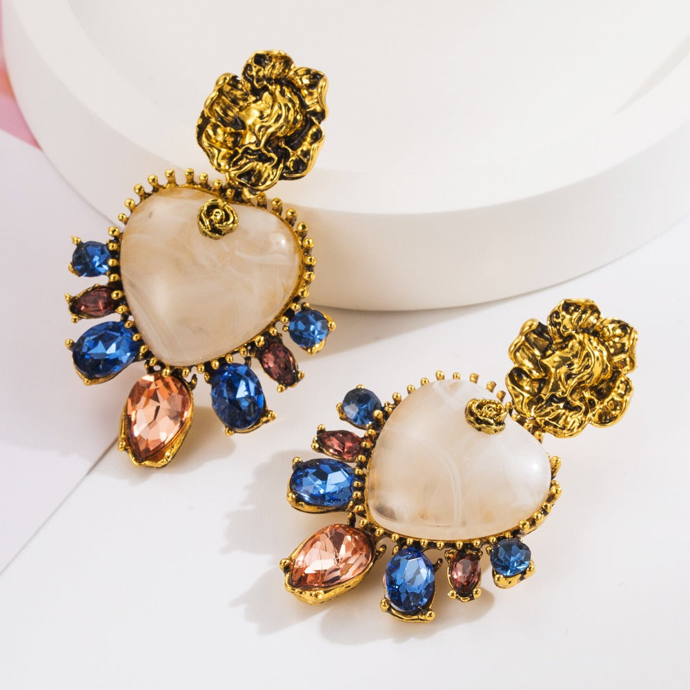 Royal Bloom Heart Resin Earrings