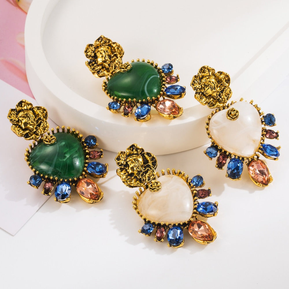 Royal Bloom Heart Resin Earrings