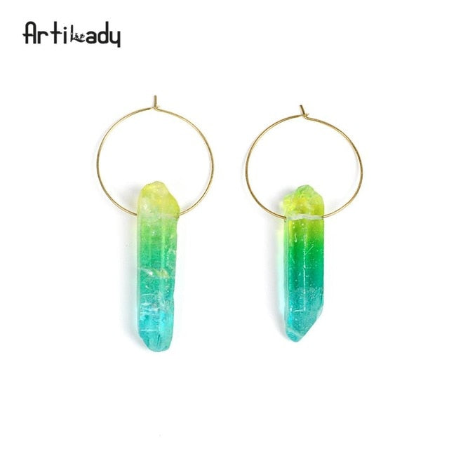 Raw Crystal Square Hoop Earrings – Natural Stone