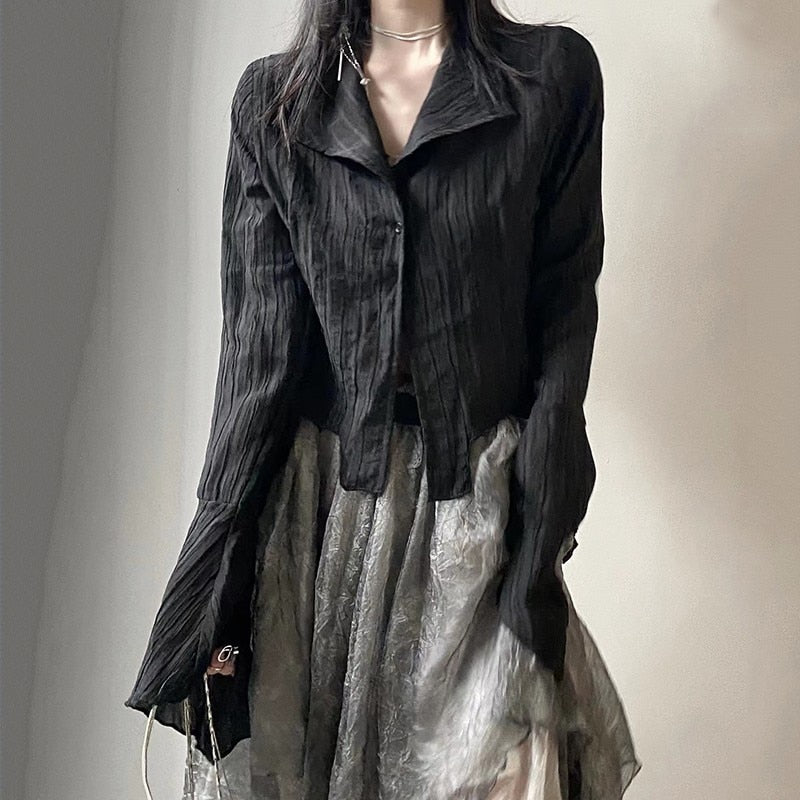 Gothic Irregular Black Blouse – Yamamoto Dark Aesthetic