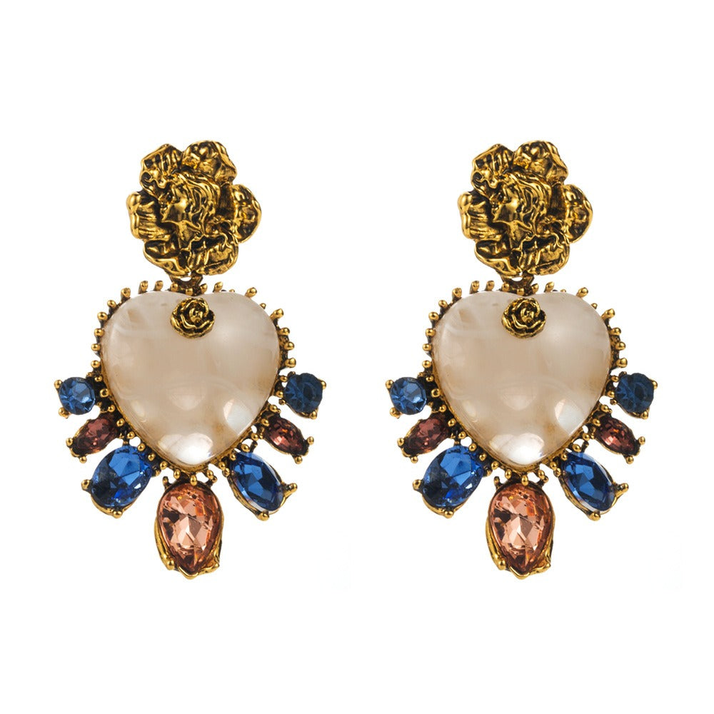 Royal Bloom Heart Resin Earrings