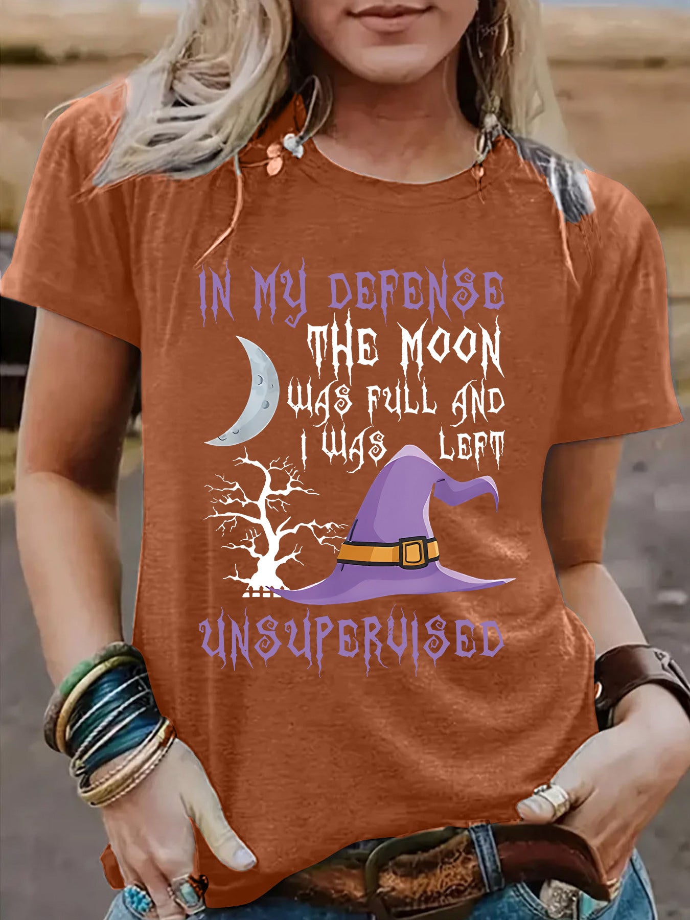 Halloween Witch Pattern Short Sleeve Tee