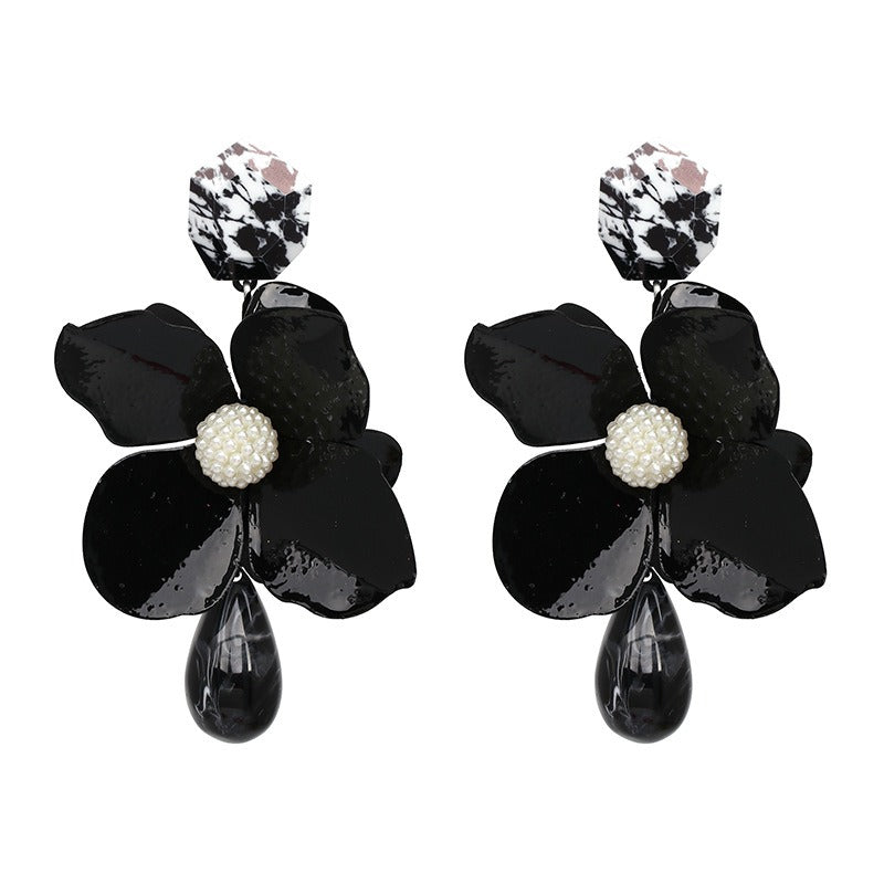 Oversized Retro Flower Drop Earrings | European Statement Earrings