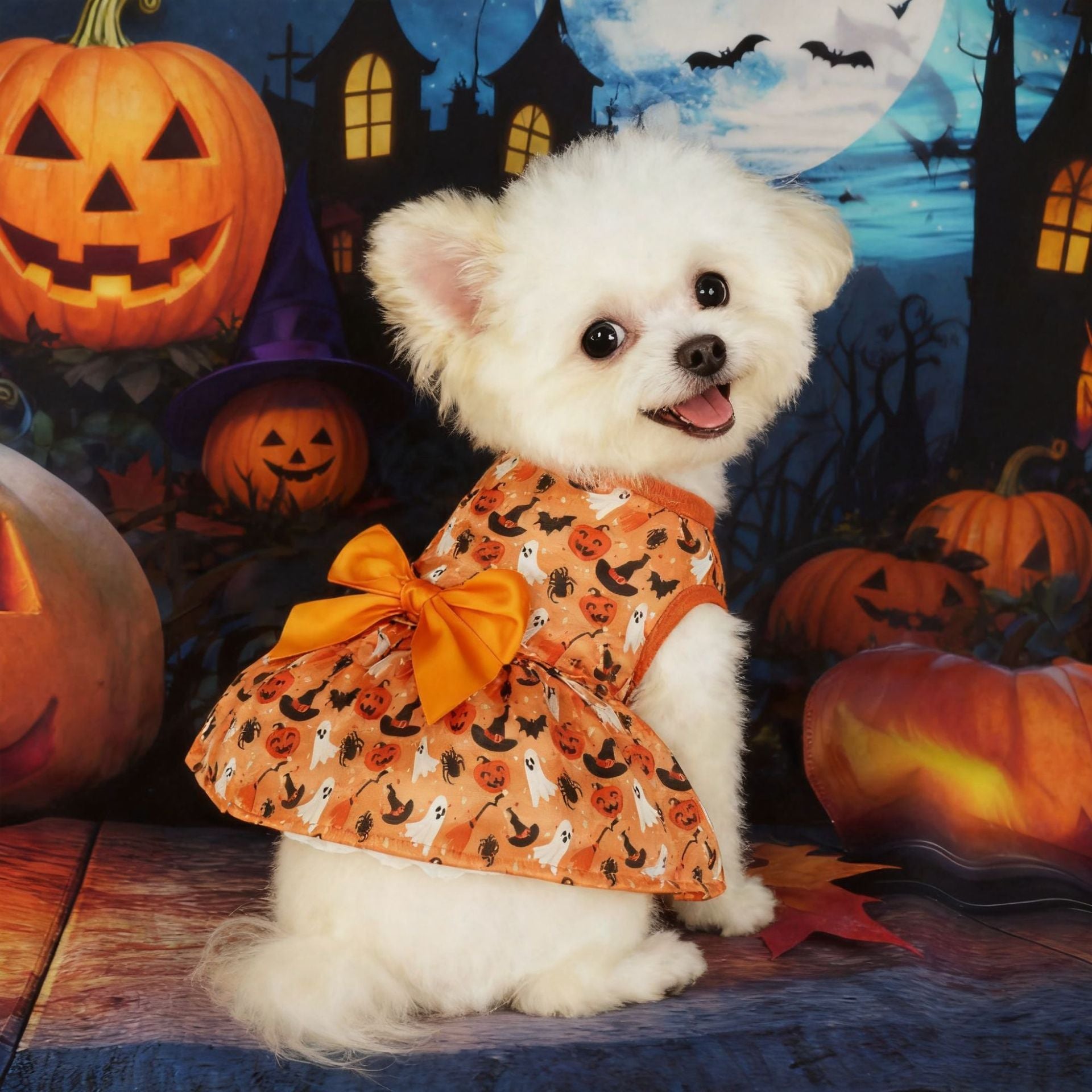Halloween Dog Costume | Pumpkin & Bat Design Pet Outfit