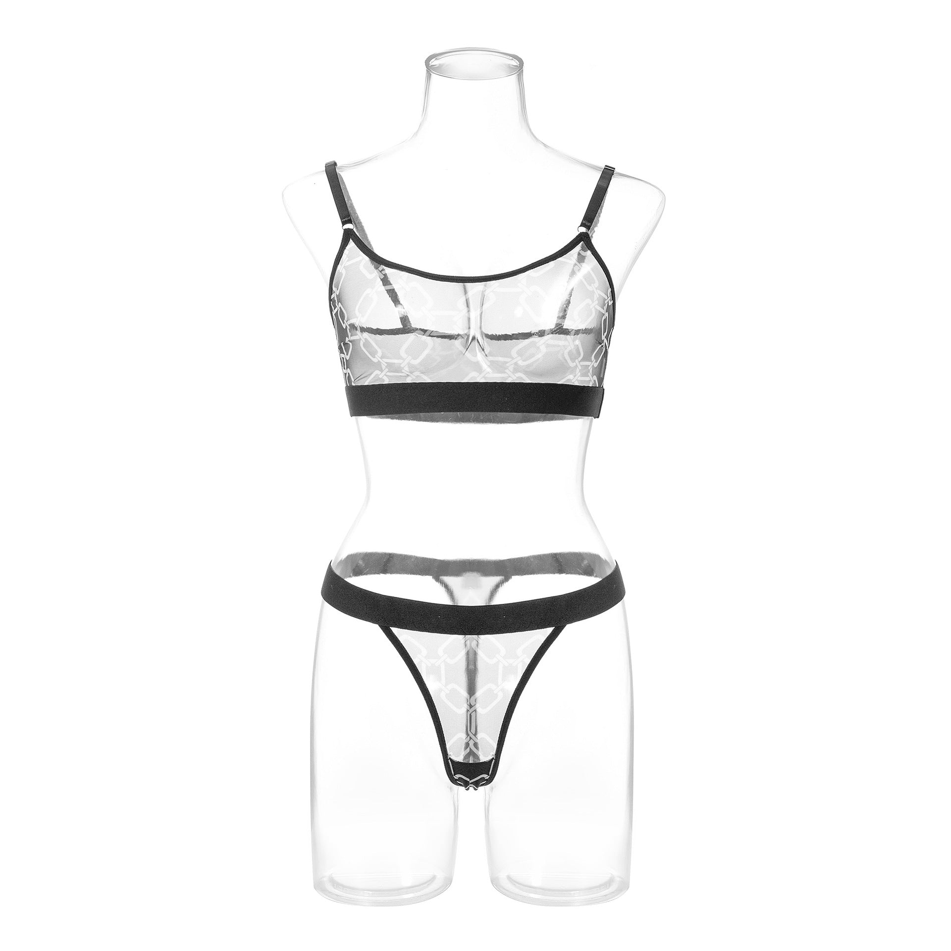 Mesh Printed Lace Bra Set