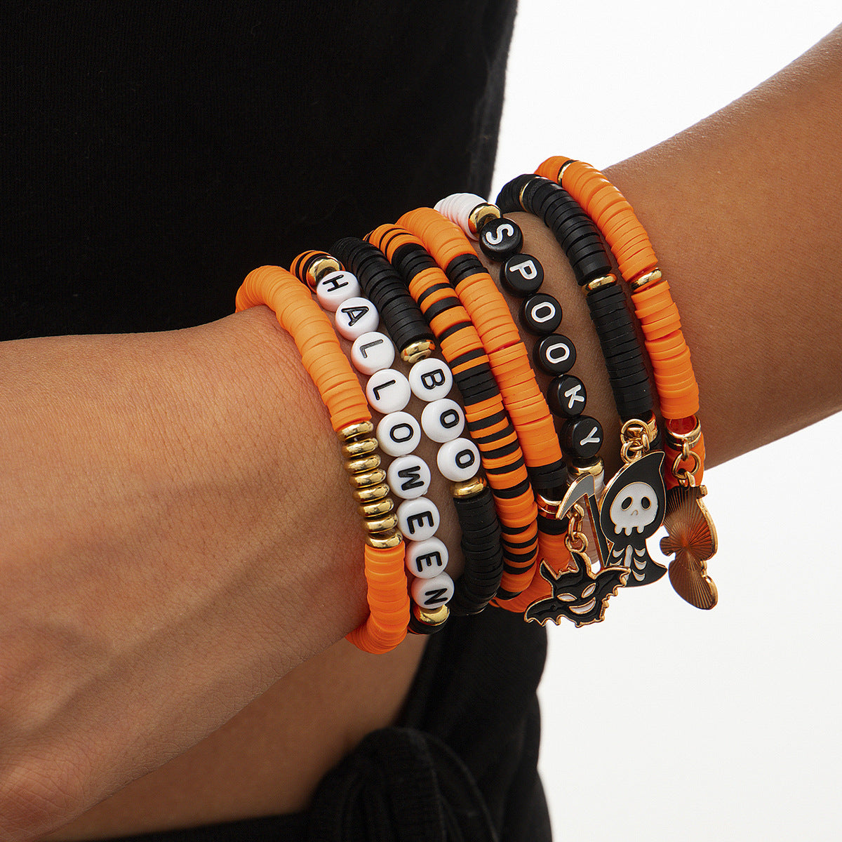 Gothic Pumpkin Multi-Layer Bracelet Set | Punk Alloy Ceramic Halloween Jewelry