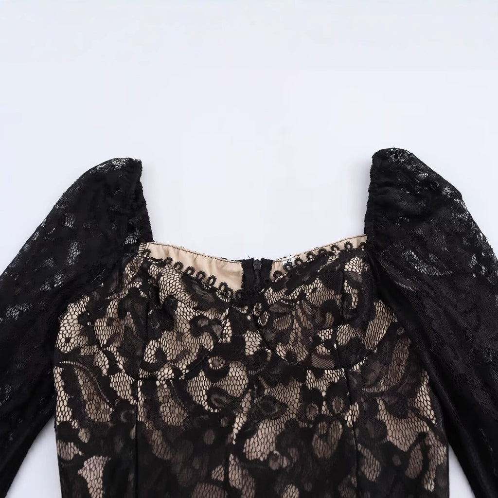 🖤 Midnight Lace Bubble Sleeve Mini Dress