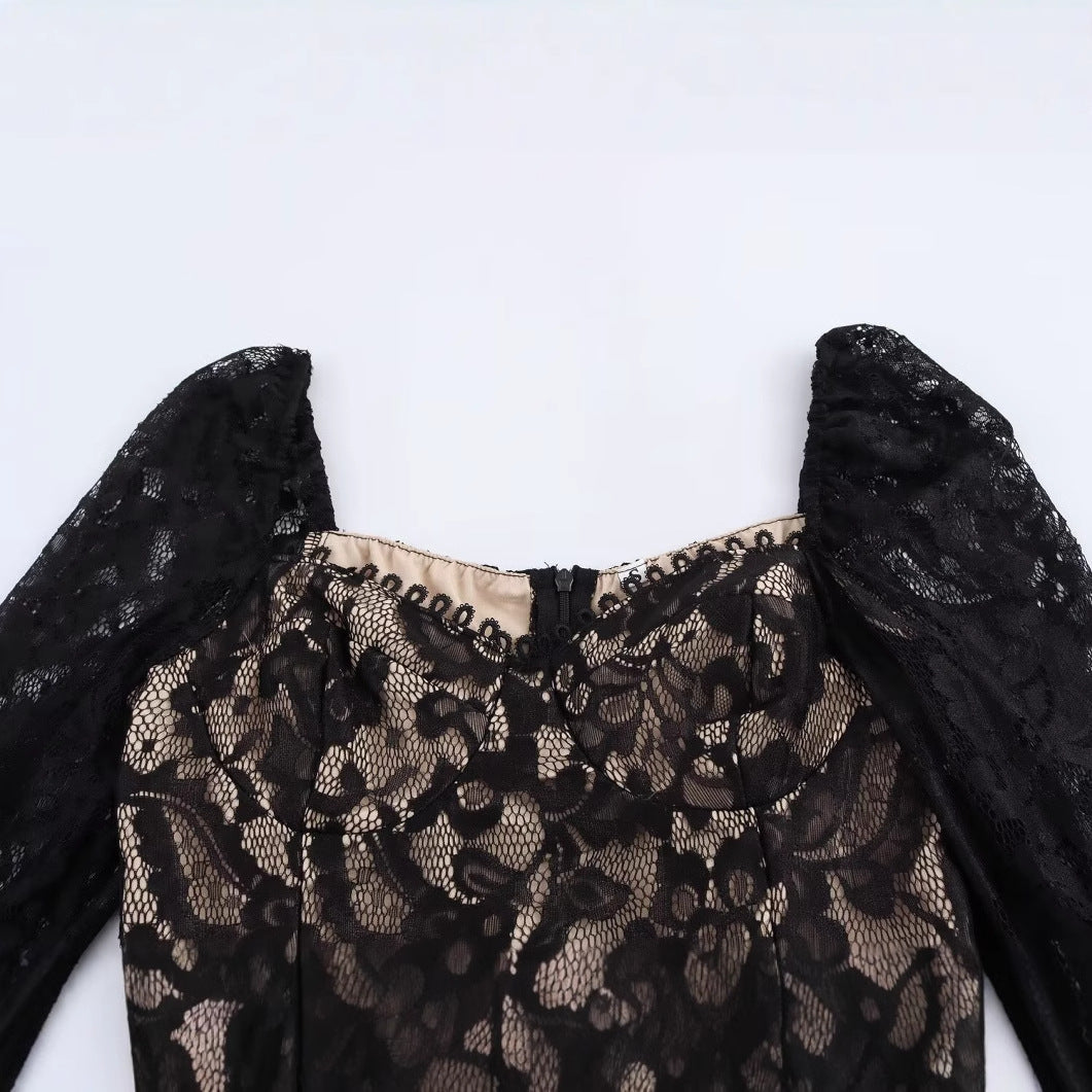 🖤 Midnight Lace Bubble Sleeve Mini Dress