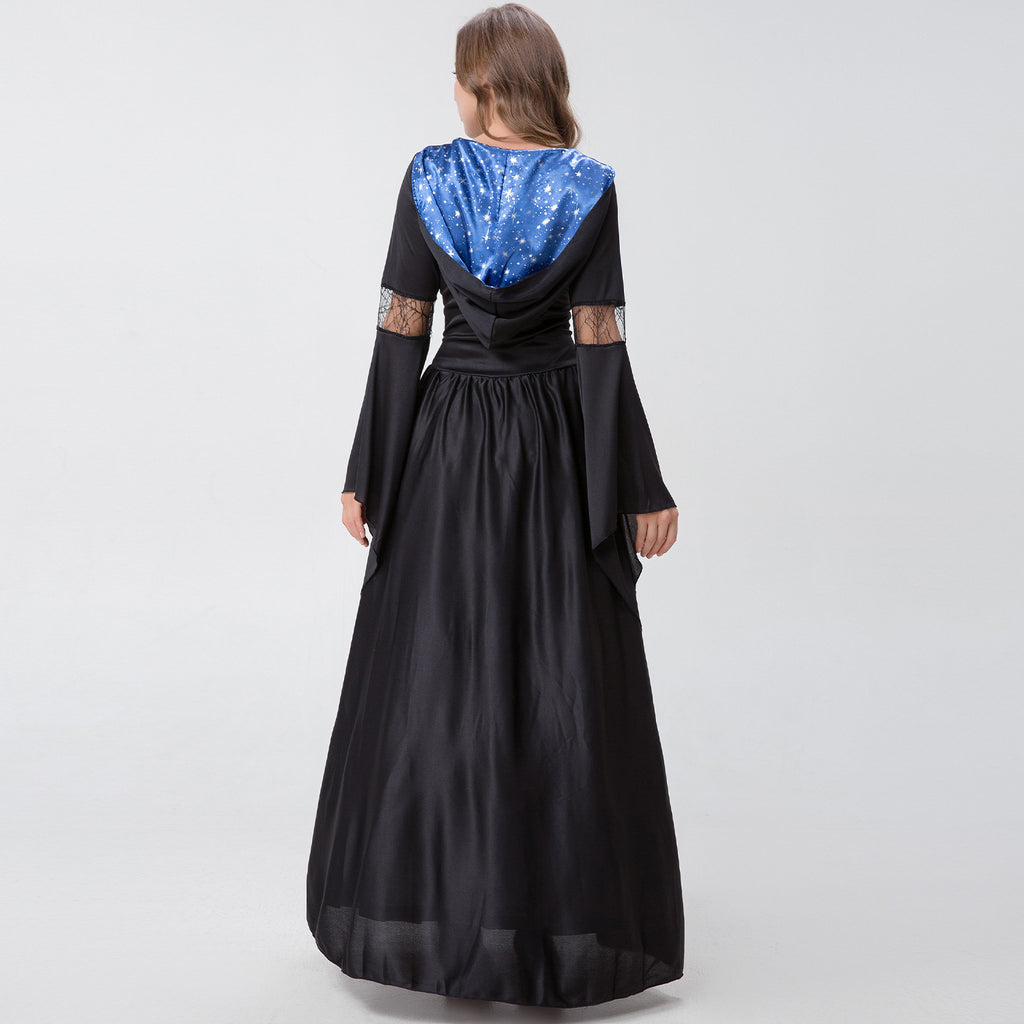 Gothic Witch & Death Halloween A-Line Dress | Long Sleeve Costume