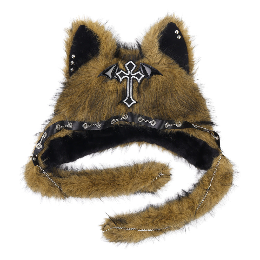 Gothic Cat Ear Fleece Beanie – Dark Aesthetic Winter Hat