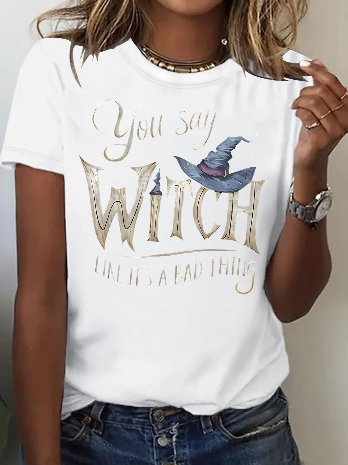Printed Witch Halloween Short Sleeve Tee