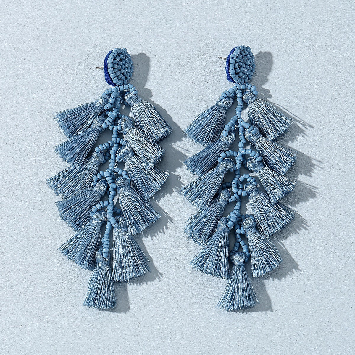 Rice Bead Cascading Tassel Drop Earrings | Long Boho Statement Earrings