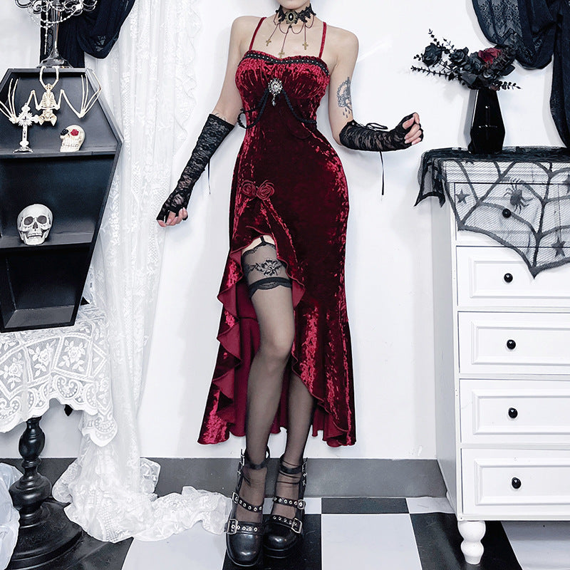 Gothic Ruffled Lace Bodycon Maxi Dress