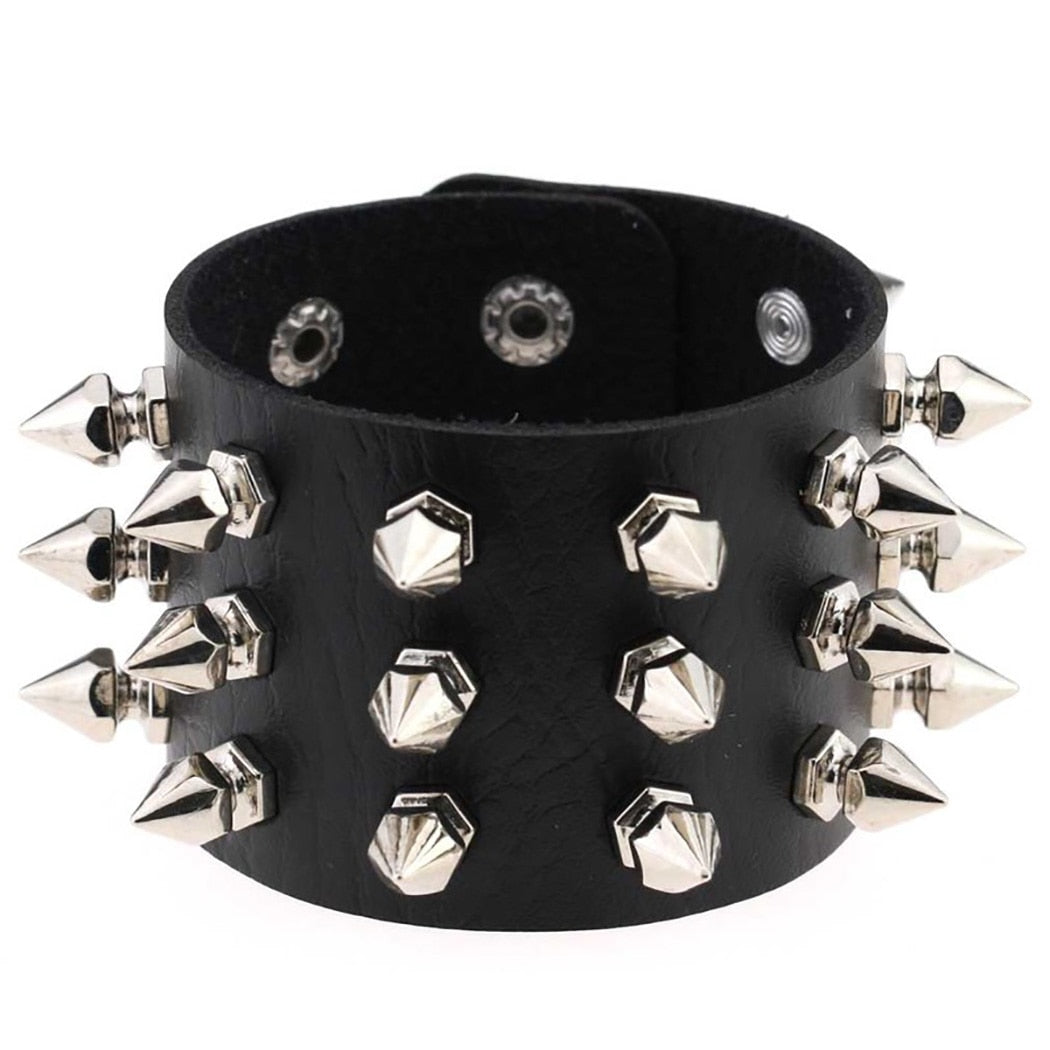 Punk Gothic Spiked Rivet Leather Cuff Bracelet | Wide Wristband | Black & Red