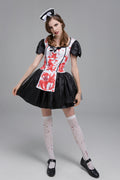 Horror Print Halloween Cosplay Costume Set | Black Floral Skirt & Hair Clip