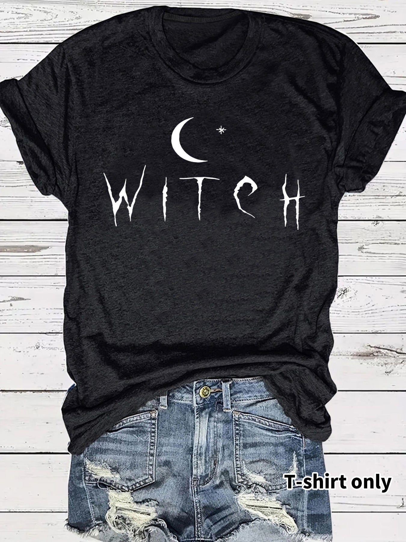 Witch Pattern Round Neck Short Sleeve Tee