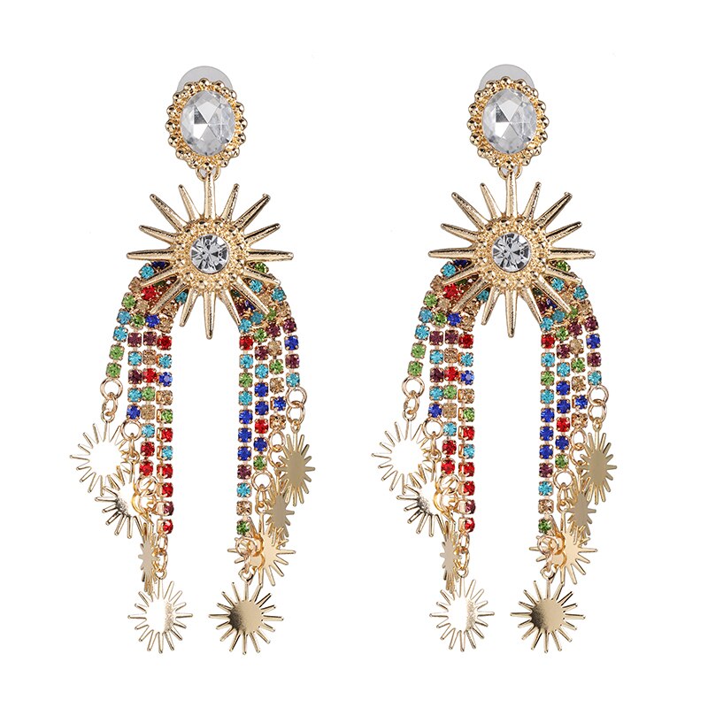 Vintage Ethnic Crystal Tassel Drop Earrings | Star & Claw Chain Statement Jewelry | 4 Styles