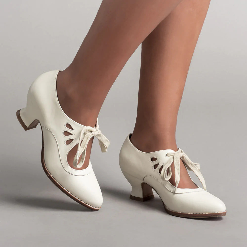 Hollow-Out Lace-Up Heeled Shoes | Faux Fur, Wide Sizes 35–43