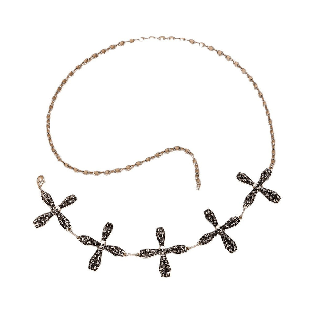 Gothic style spider web iron chain body chain retro carved sunflower alloy waist chain