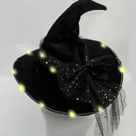 Light-Up Black Velvet Witch Hat