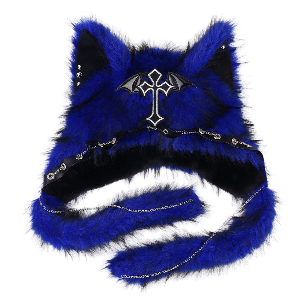 Gothic Cat Ear Fleece Beanie – Dark Aesthetic Winter Hat