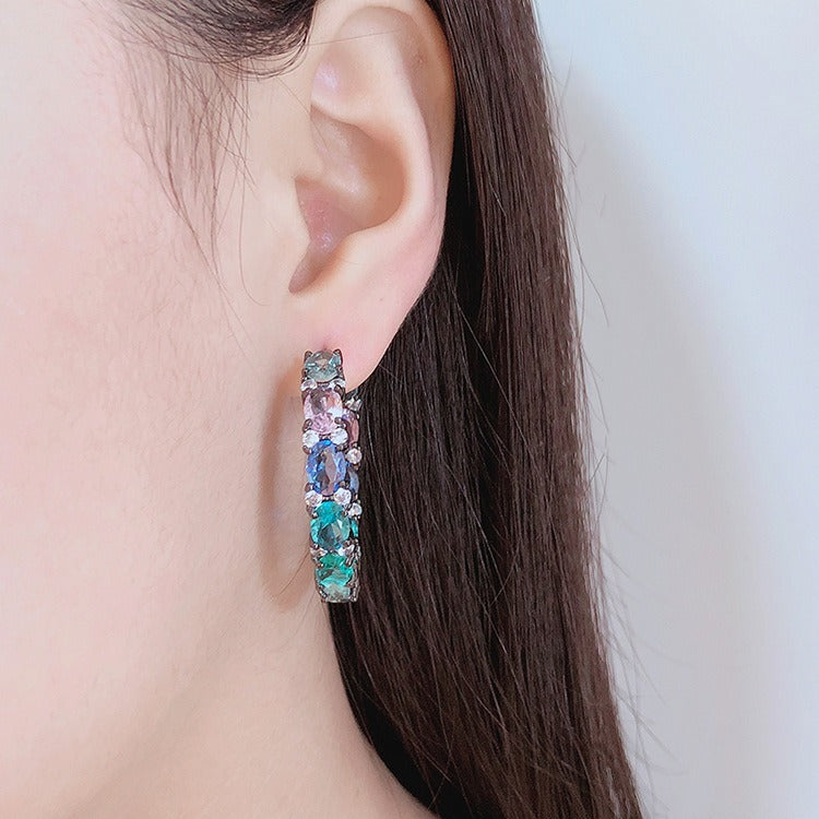 Colorblock Zircon Hoop Earrings