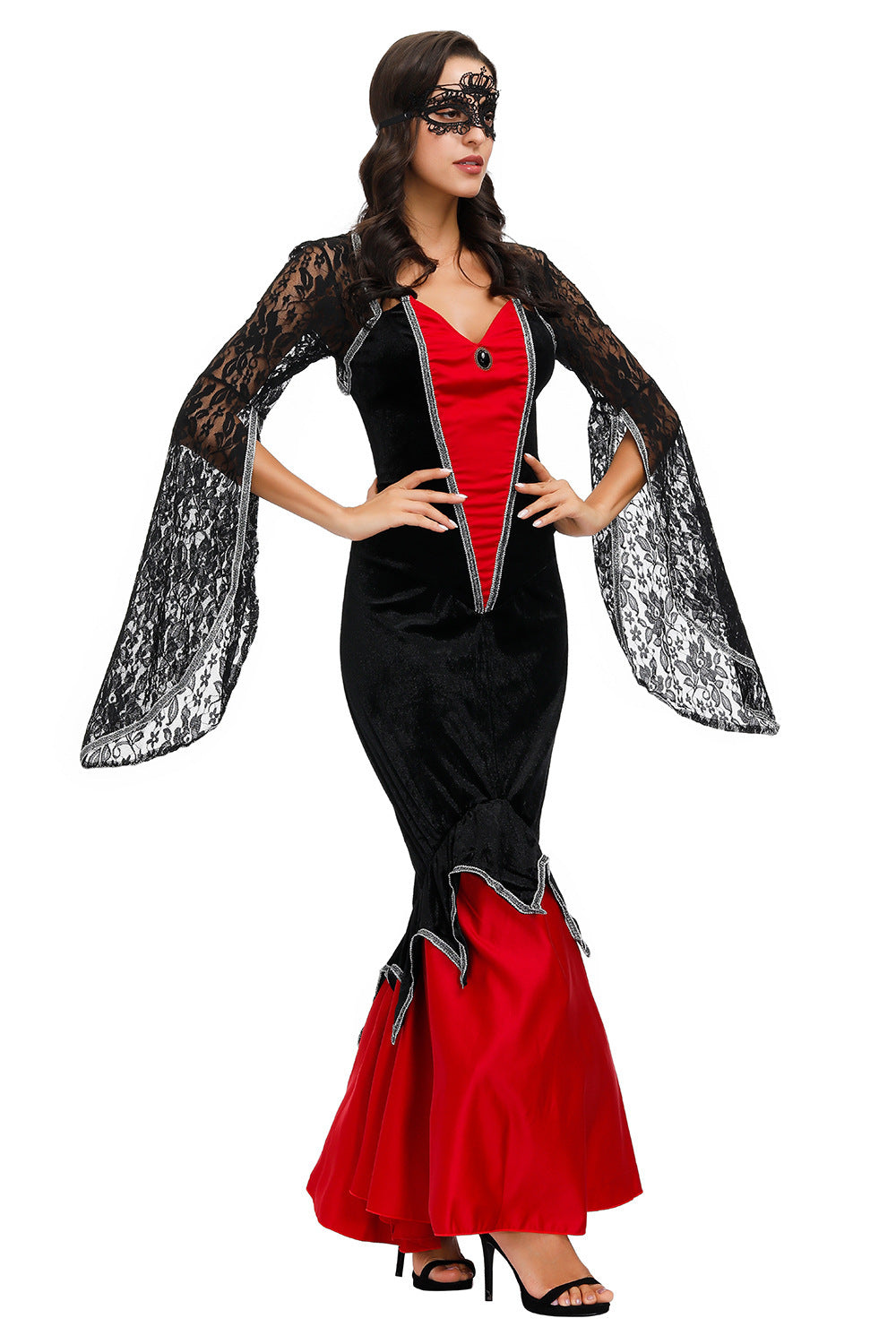 Gothic Vampire Punk Queen Lace Evening Gown | Halloween Costume Dress