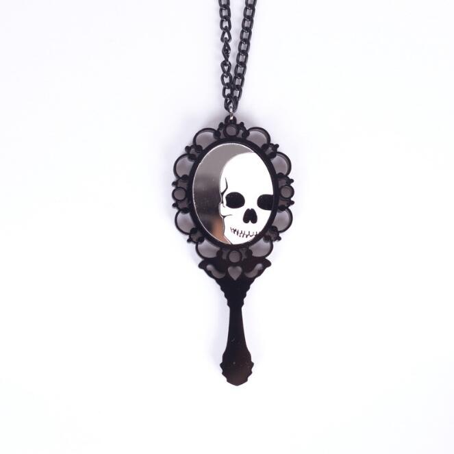 Gothic Skeleton Magic Mirror Skull Pendant Necklace