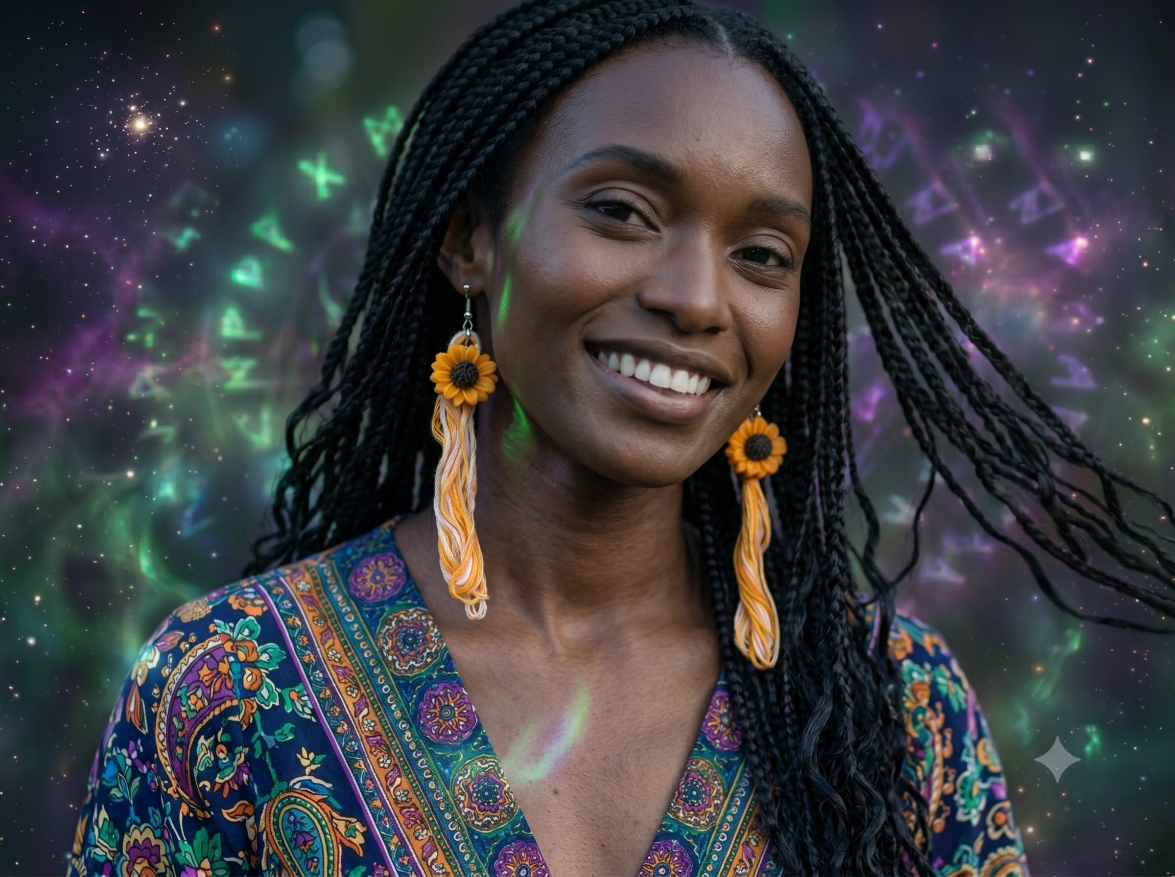 🌻 Solar Radiance Sunflower Fiber Dangle Earrings