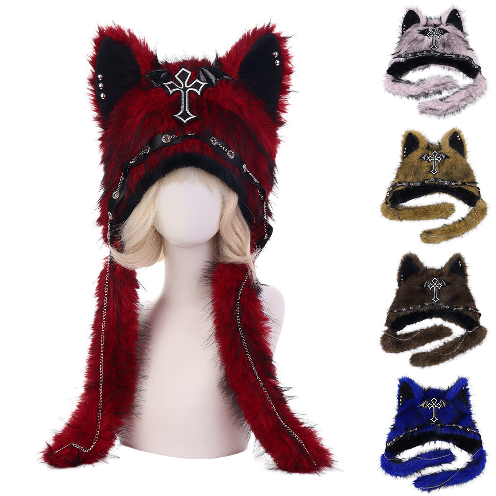 Gothic Cat Ear Fleece Beanie – Dark Aesthetic Winter Hat