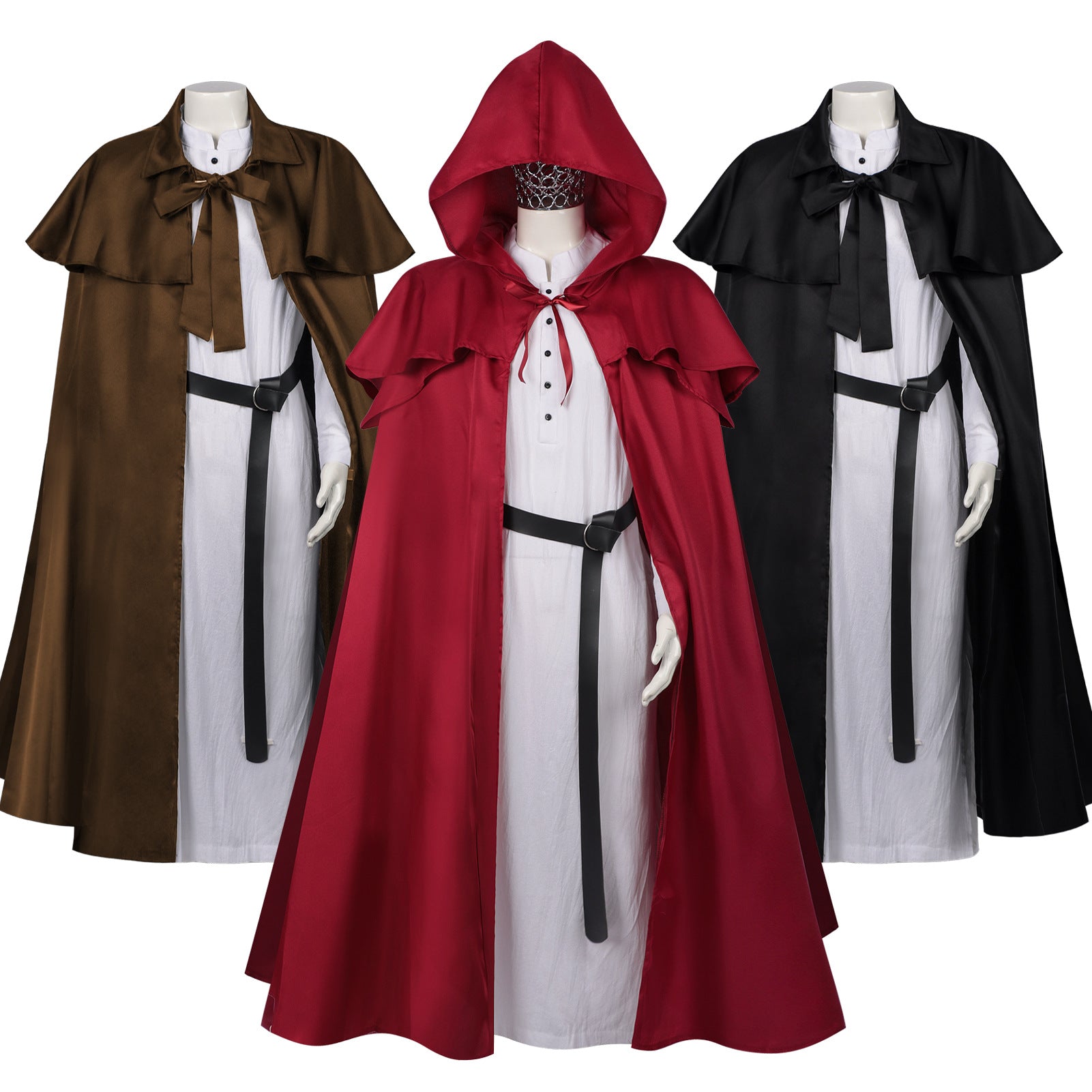 Medieval Hooded Gothic Cape Long Trench Coat Halloween Middle Eastern Church Wizard Death Cloak Robe Poncho