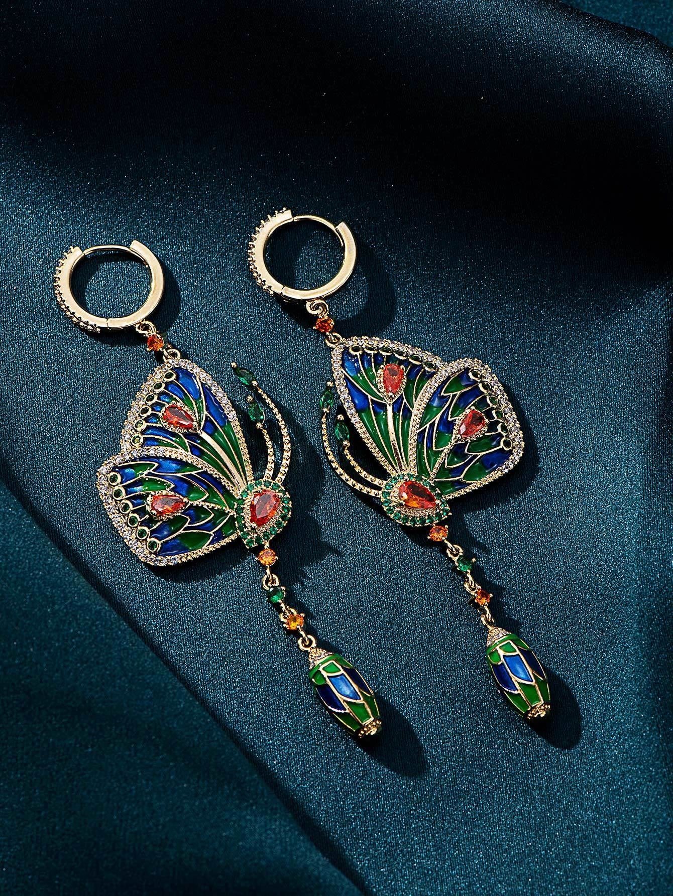 Butterfly Diamond Long Earrings