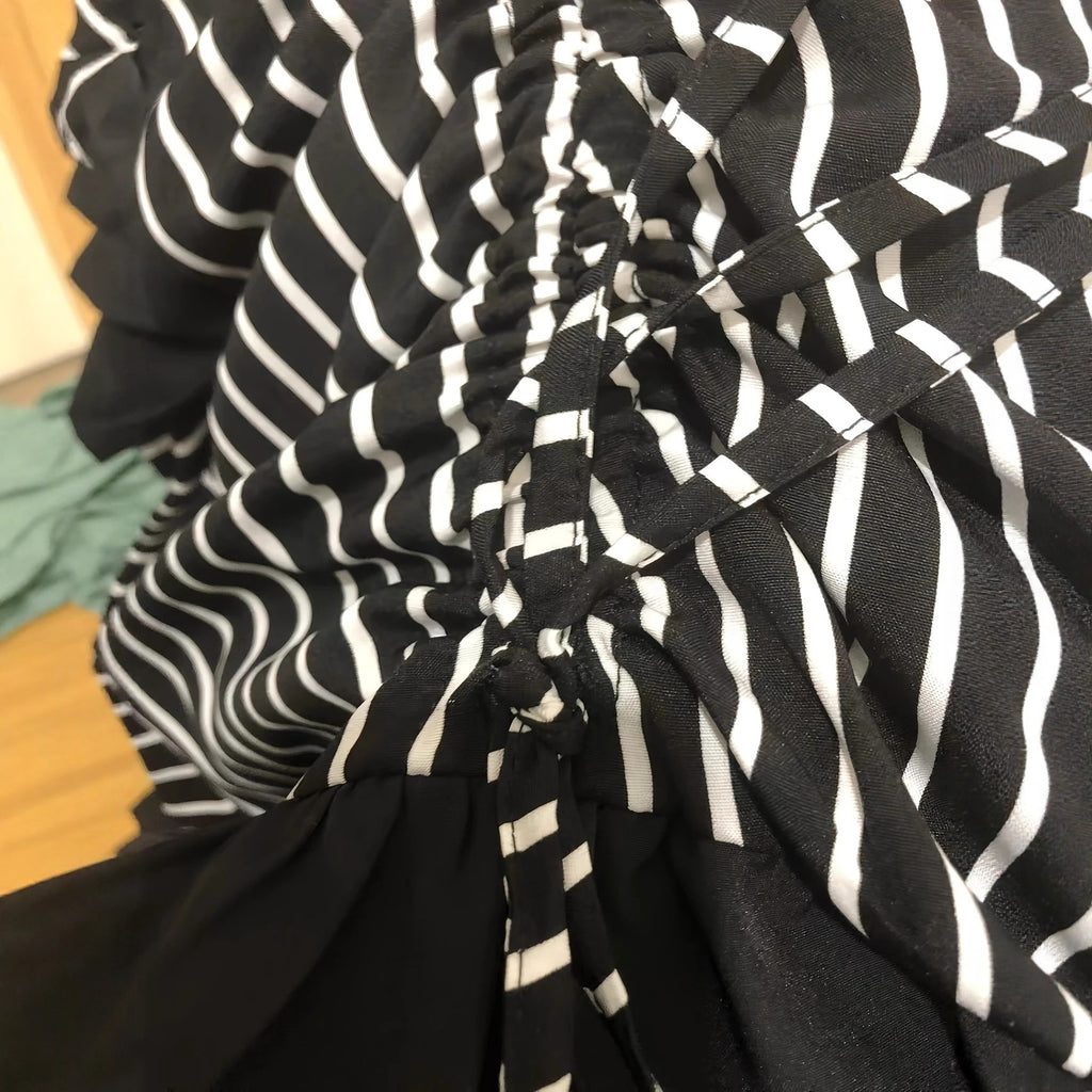 Gothic Vintage Asymmetric Ruffle Skirt | A-Line Color Block Midi | Black S–XXL