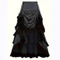 Gothic Vintage Asymmetric Ruffle Skirt | A-Line Color Block Midi | Black S–XXL