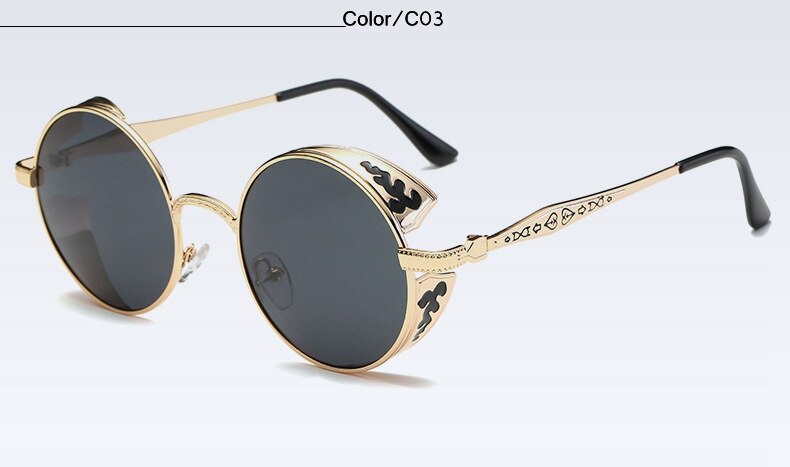 Steampunk Gothic Round Sunglasses – UV400 Polarized