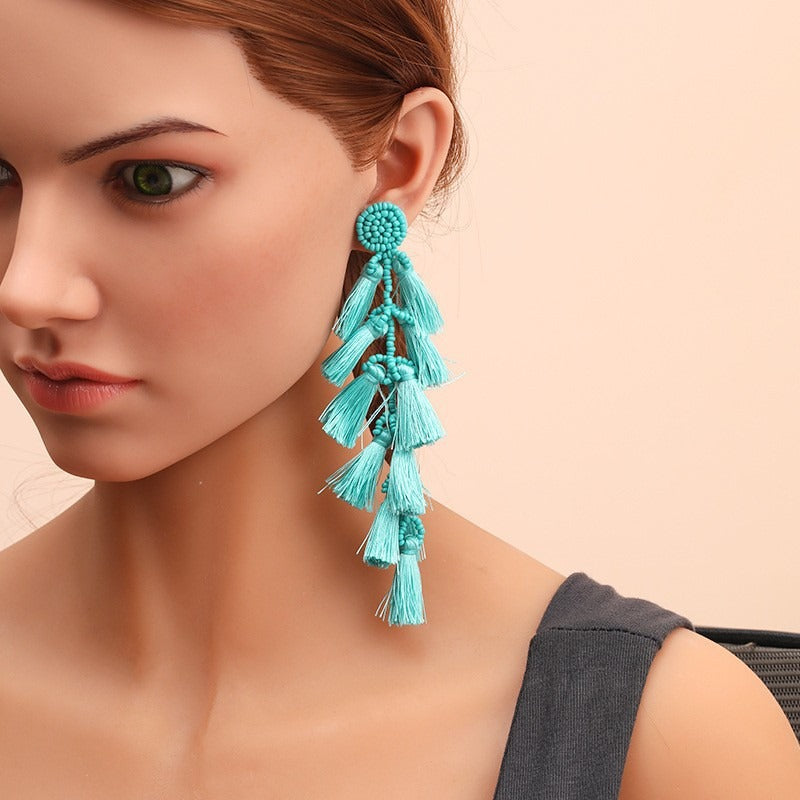 Rice bead tassel earrings