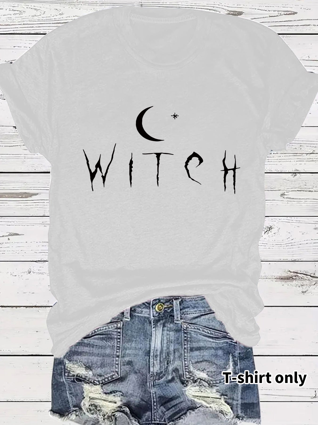 Witch Pattern Round Neck Short Sleeve Tee