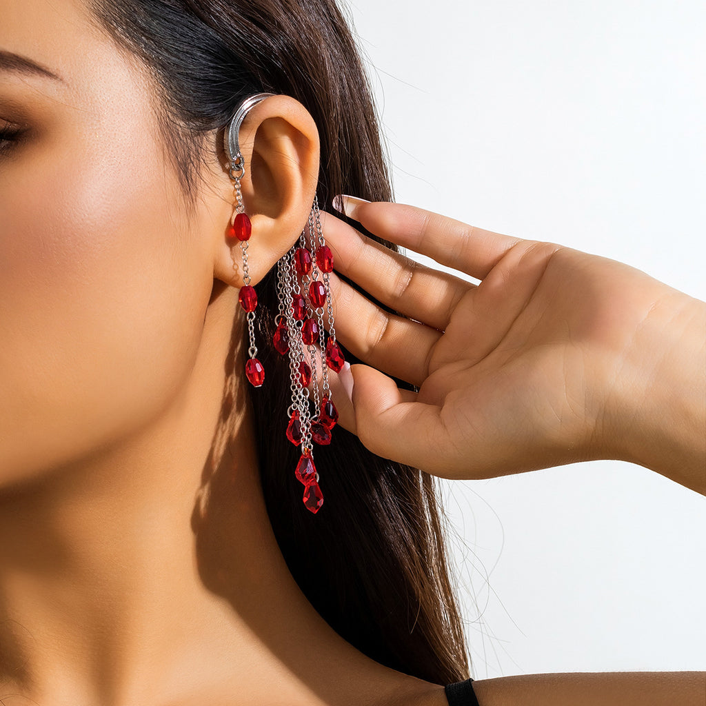 Gothic Blood Drop Crystal Ear Clips – No Piercing
