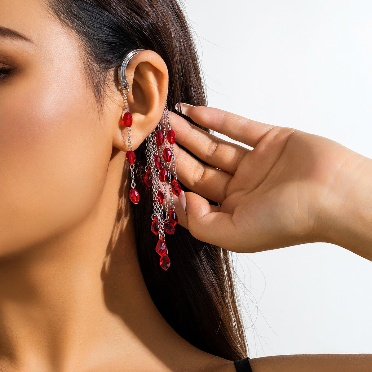 Gothic Blood Drop Crystal Ear Clips – No Piercing