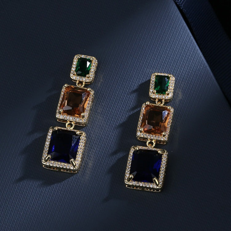 Geometric Square Crystal Earrings