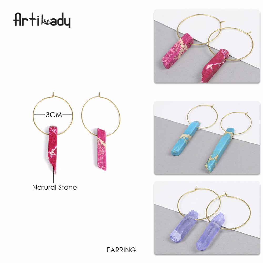 Raw Crystal Square Hoop Earrings – Natural Stone