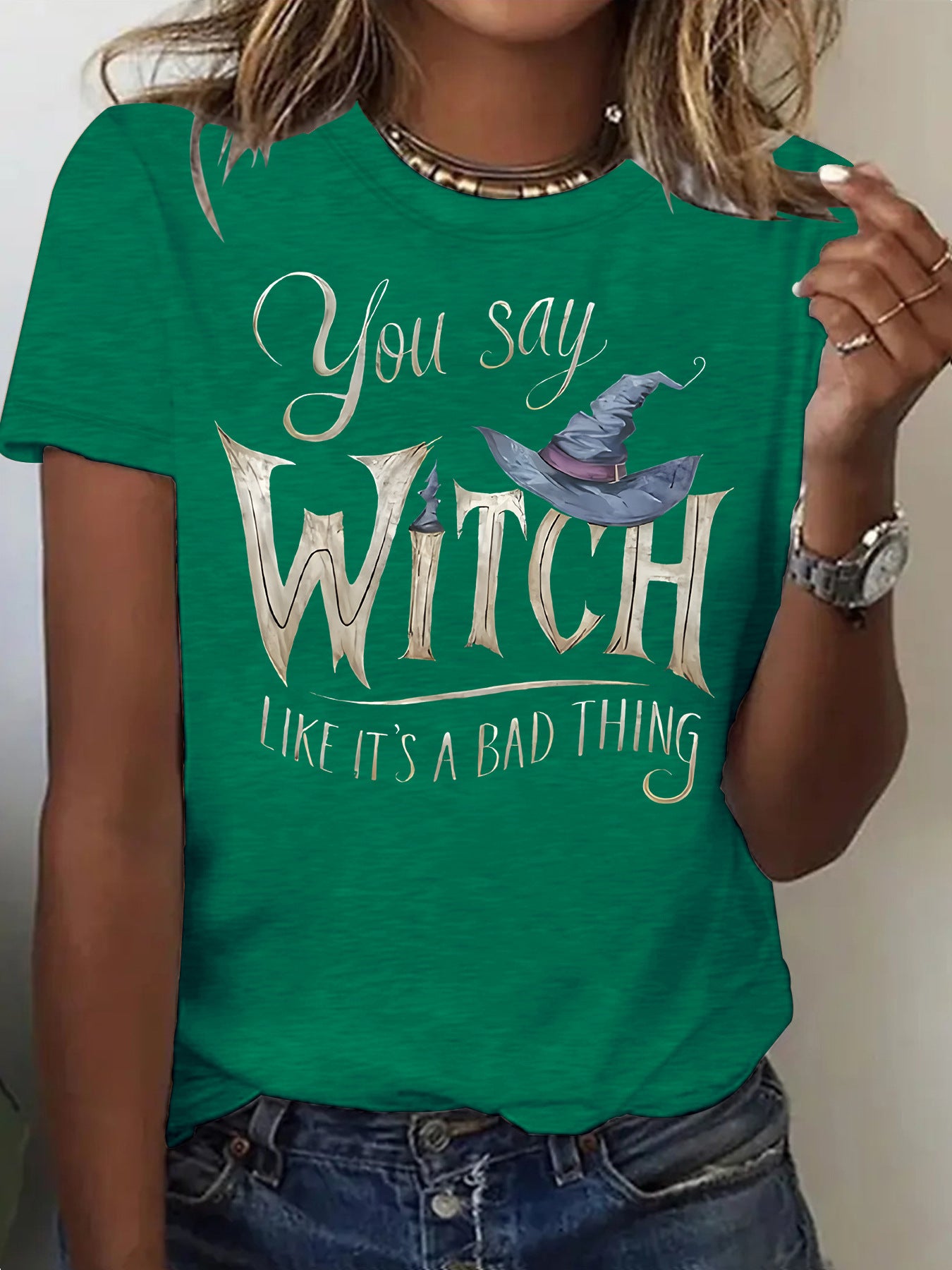 Printed Witch Halloween Short Sleeve Tee