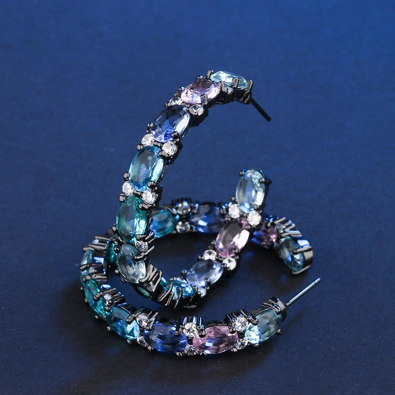 Colorblock Zircon Hoop Earrings