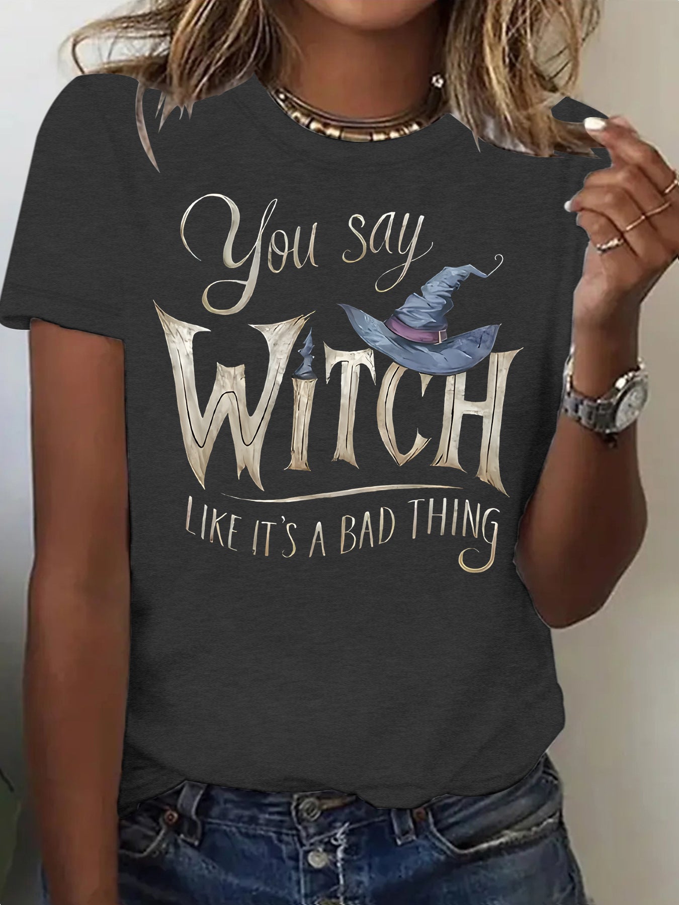 Printed Witch Halloween Short Sleeve Tee