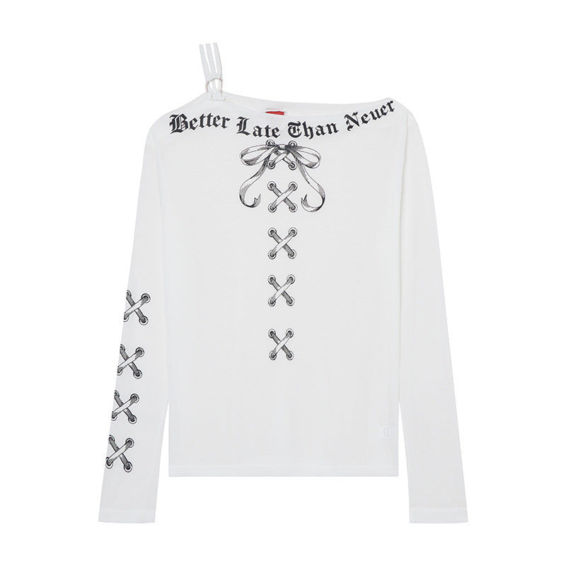 Gothic Letter Print Long Sleeve Top